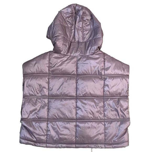 Calvin Klein Performance Metallic Cropped Puffer Vest Size Large Lavender Boxy - Picture 2 of 9